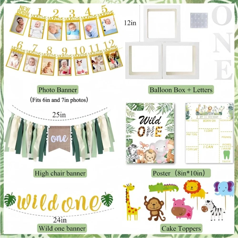 New one year old boy or girl Jungle Safari Party Decoration Set